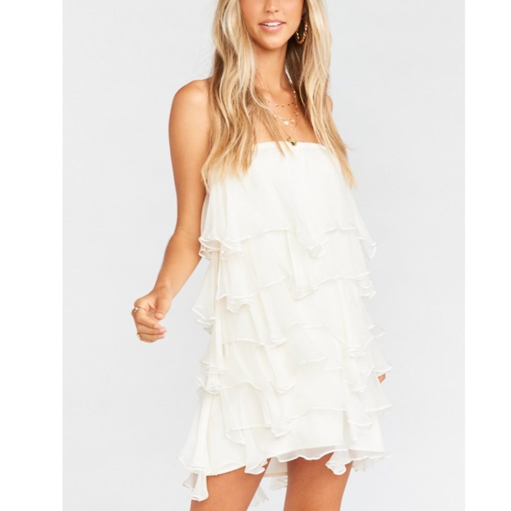 Show Me Your Mumu Rowen Ruffle Mini Dress White S